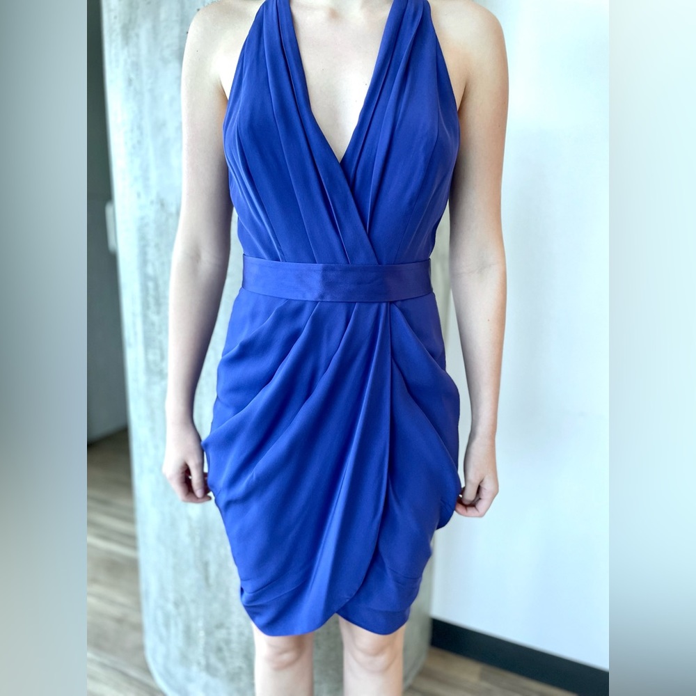 Intermix royal blue halter neck silk cocktail dress